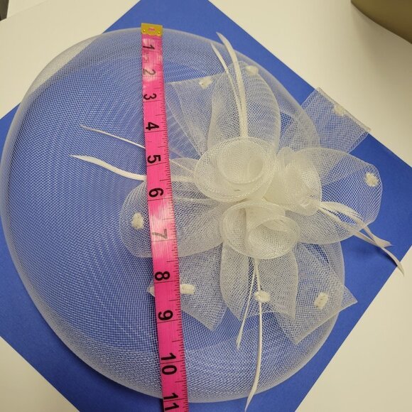 White Saucer Fascinator Mesh with White Rosette Saucer Hair Accessory - Picture 9 of 14